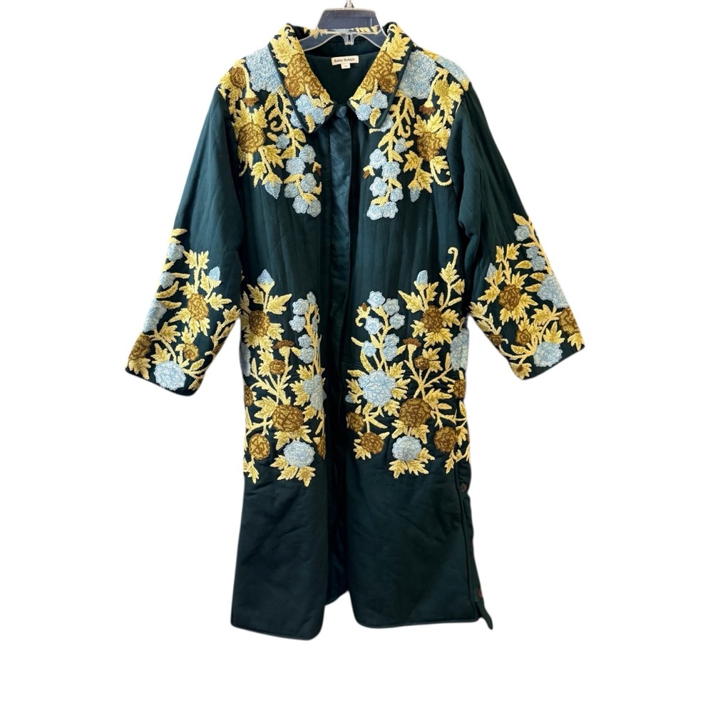 Roller Rabbit “RARE” Aberlone Quilted Floral Tufted Hand Embroidered Coat sz M/L